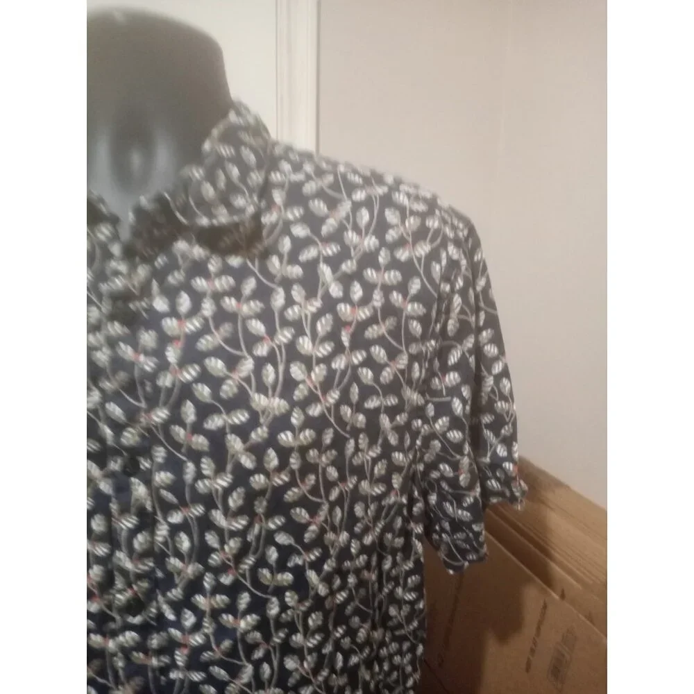 Perry Ellis 100% Linen Slim Fit Men’s Button Shirt Blue Floral Short Sleeve 2XL - Picture 4 of 12